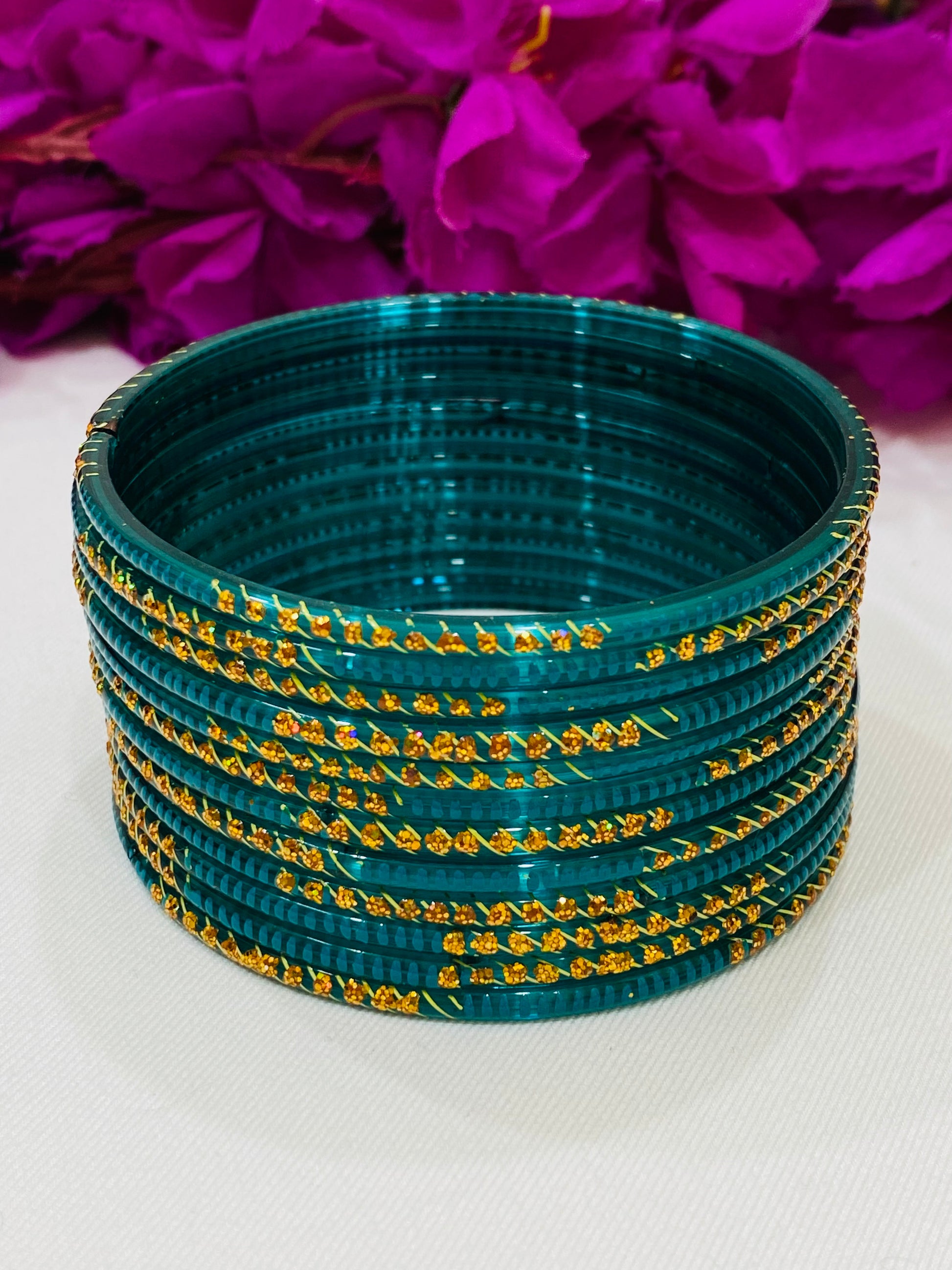 Alluring Teal Green Color Glass Bangles For Women