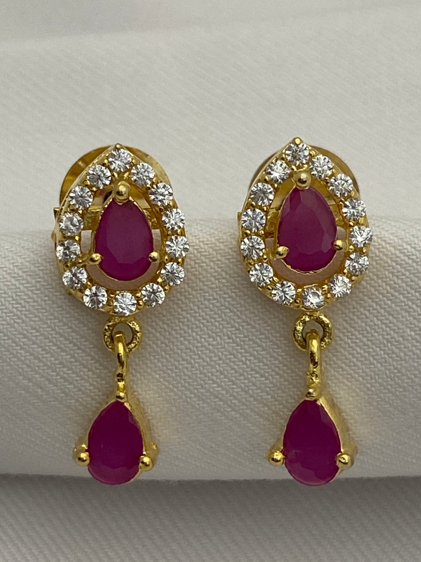 Beautiful Gold tone cz Ruby Stoned Earrings