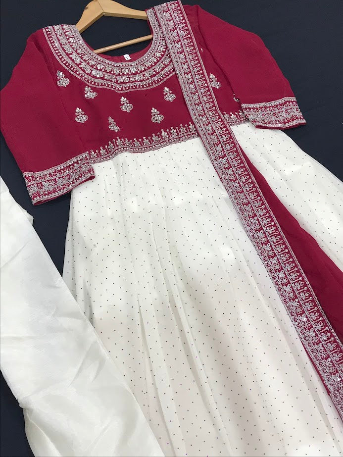 White With Rani Pink Color Kurti Suit For Women In Tucson