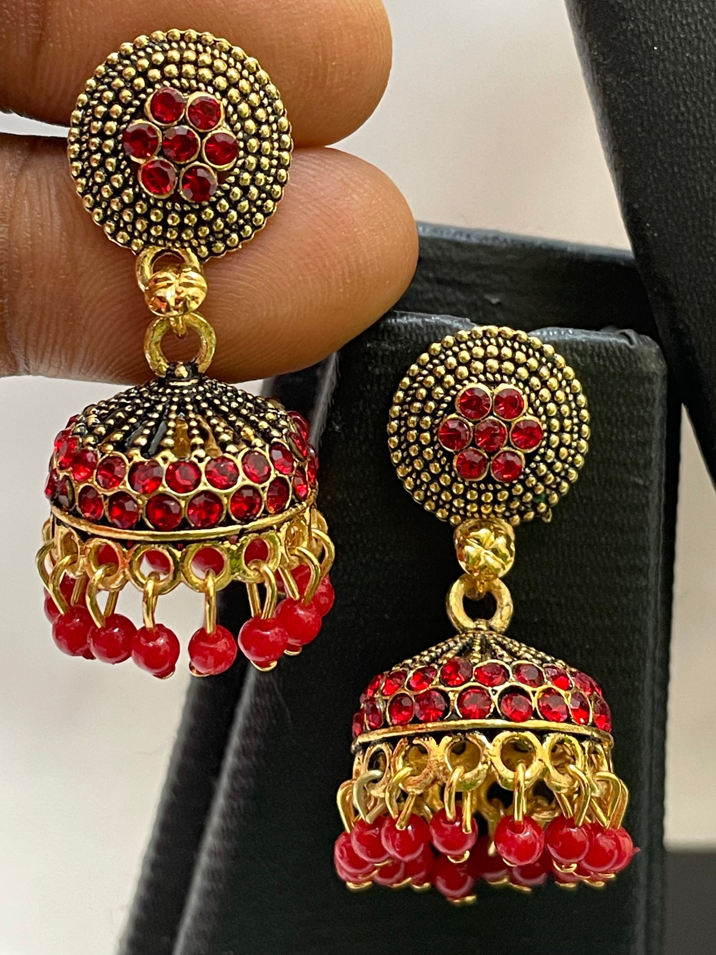 Charming Red Color Stoned Jhumka Earrings For Women In Prescott