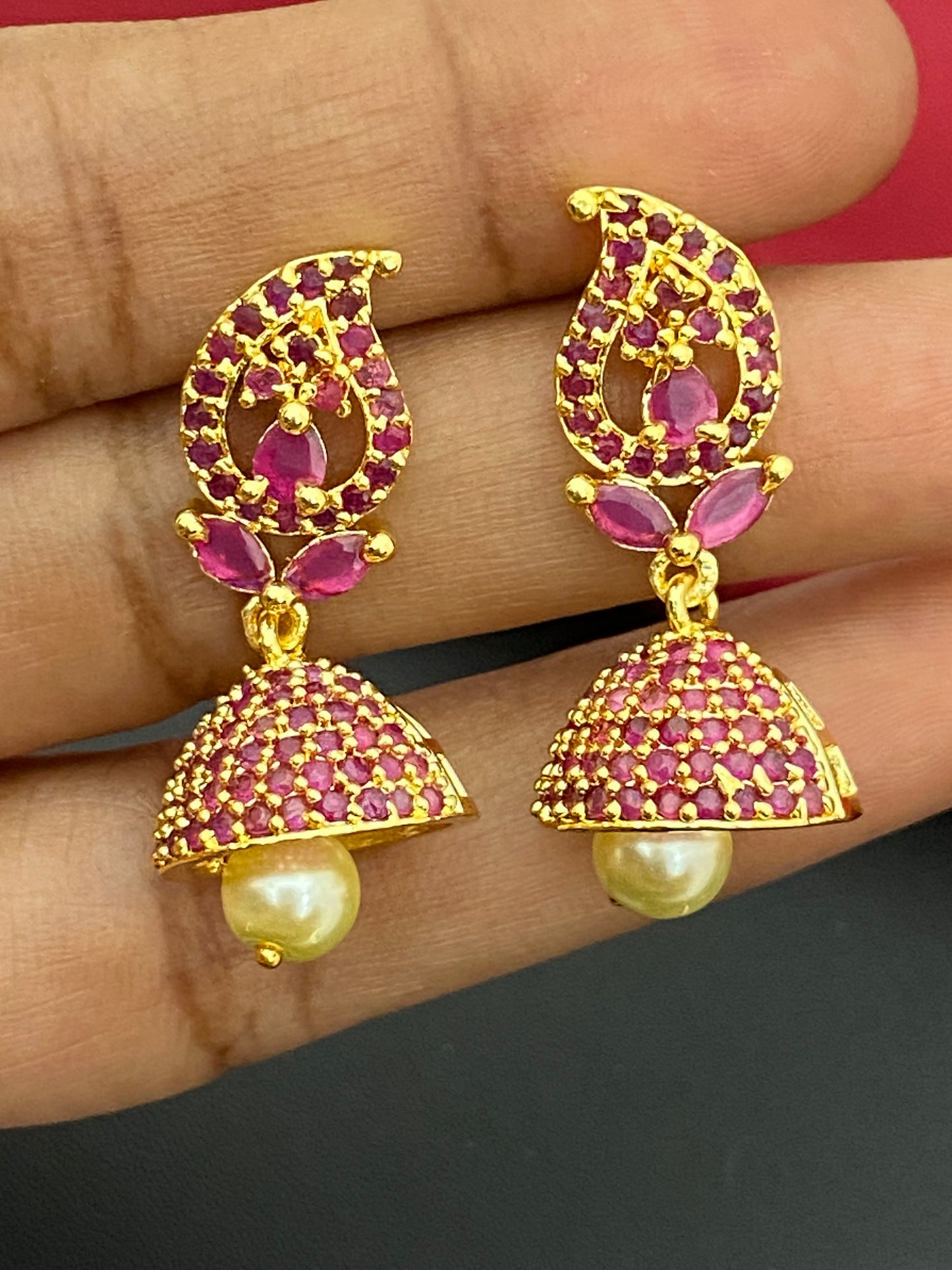 Elegant Gold plated Ruby Stoned Earrings Near Me