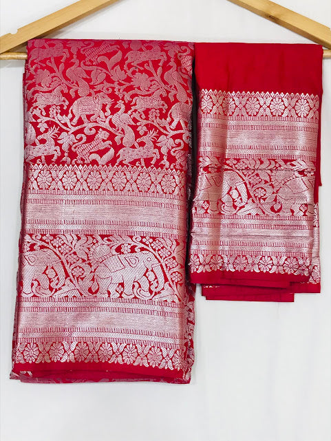 Pure Kanchi Silk Silver Zari Work Saree For Women In USA