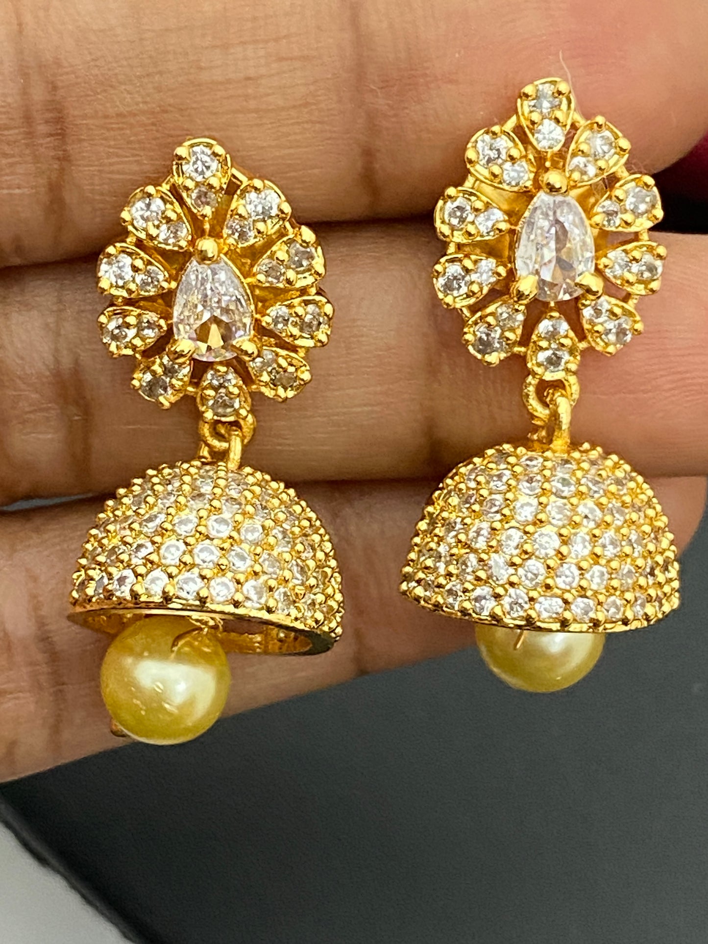 White stoned Jumka Earrings In USA