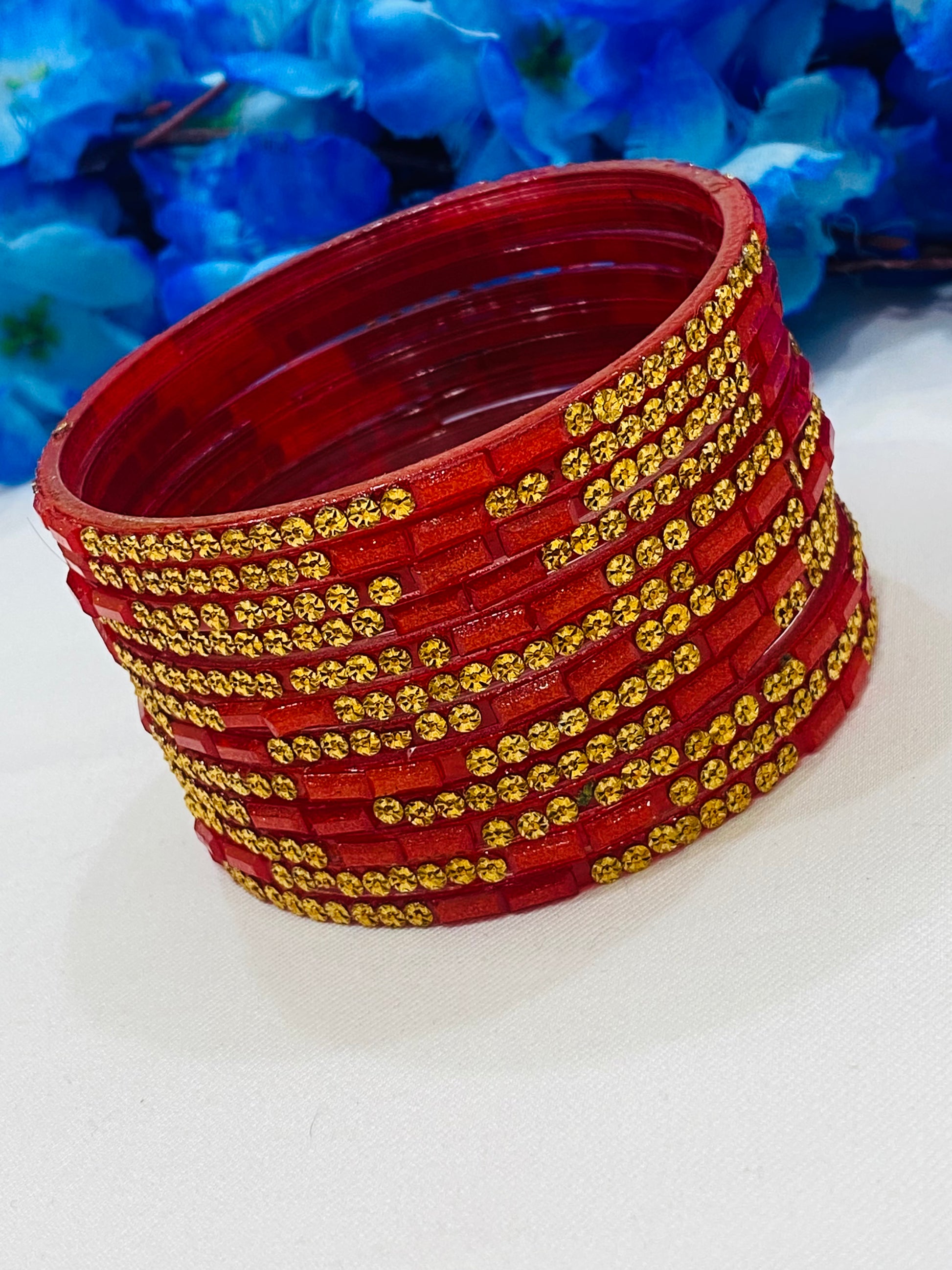 Red Color Stone Work Glass Bangles For Women Near Me