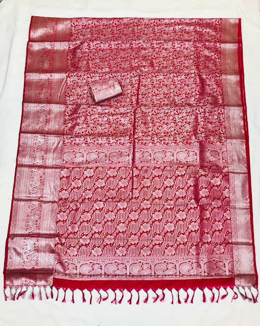 Alluring Red Color Pure Kanchi Silk Saree For Women In Yuma