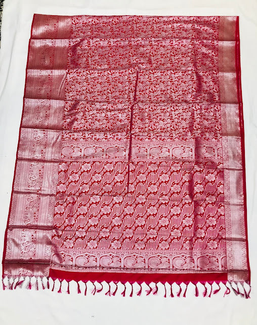 Alluring Red Color Pure Kanchi Silk Silver Zari Work In Tempe