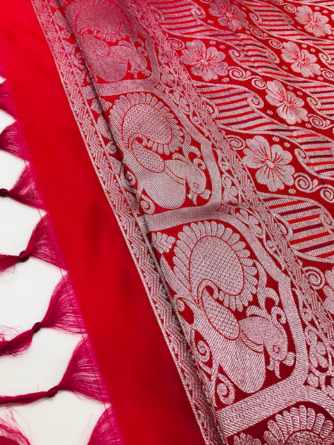 Alluring Red Color Pure Kanchi Silk Saree In Suncity