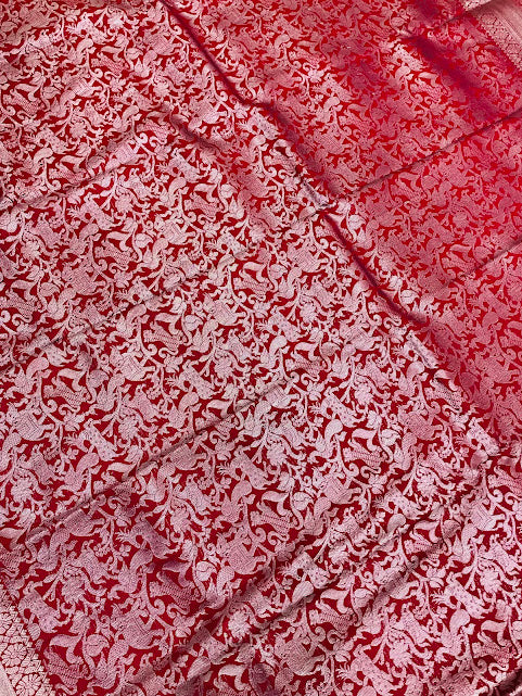 Alluring Red Color Pure Kanchi Silk Silver Zari Work In Tucson