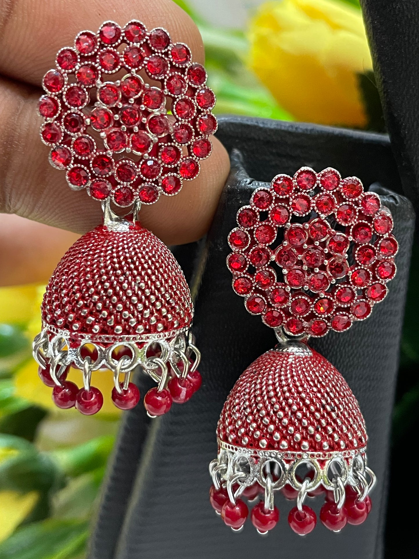 Red Color Oxidized Design Earrings For Women In Prescott