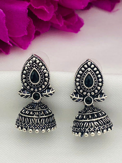 Beautiful Black And Silver Oxidized Jhumkas