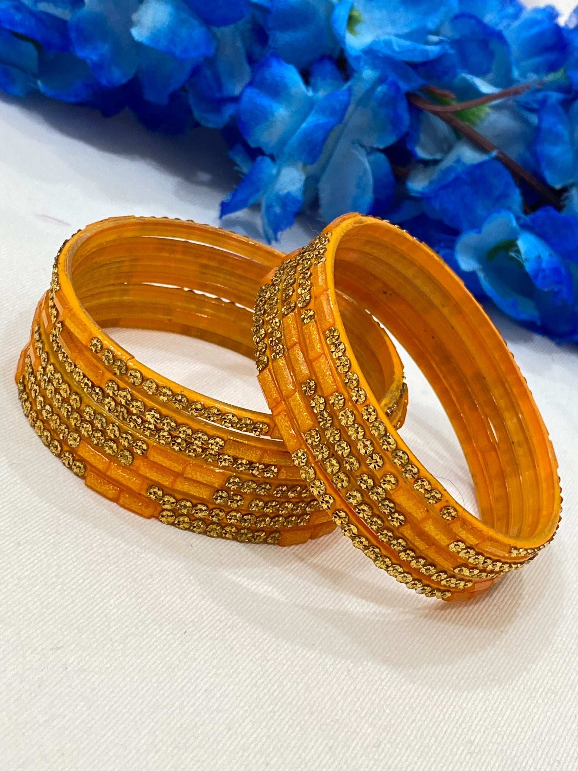 Orange Color Cut Work With Stone Design Glass Bangles For Women Near Me
