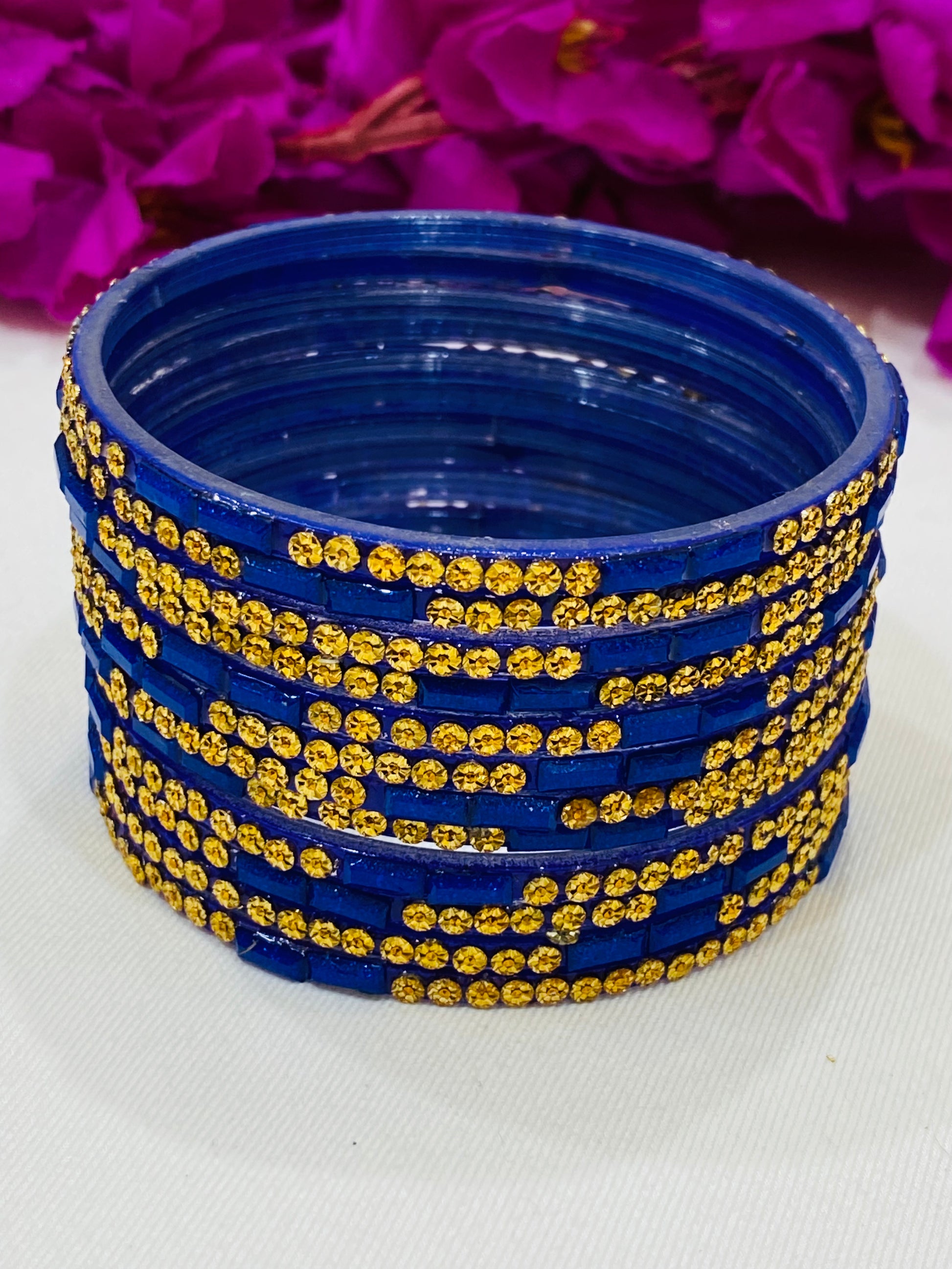 Beautiful Blue Color Stone Design Glass Bangles For Women