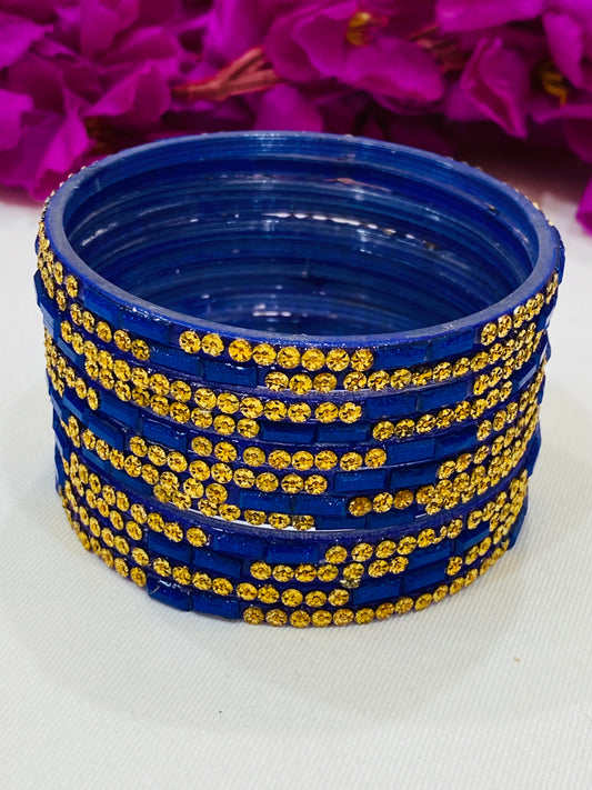 Beautiful Blue Color Stone Design Glass Bangles For Women