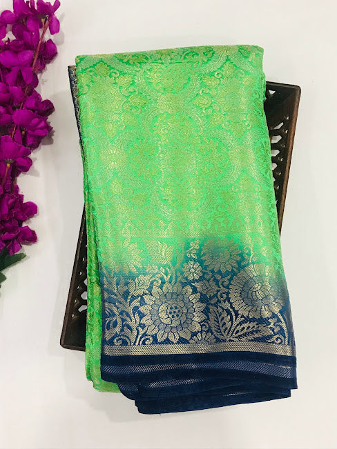 Fabulous Light Green Color Banarasi Soft Silk Saree With Contrast Pallu Near Me
