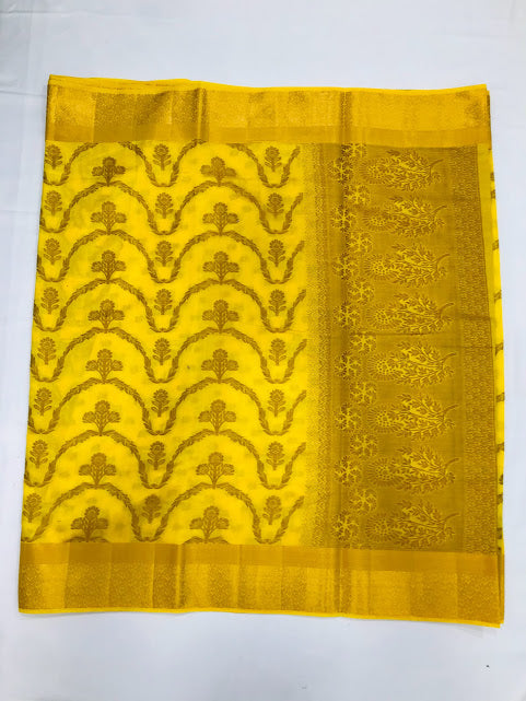 Yellow Color Flower And Leaf Designed Sarees In Prescott