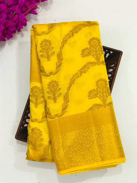 Flower And Leaf Designed Silk Cotton Saree In Near Me