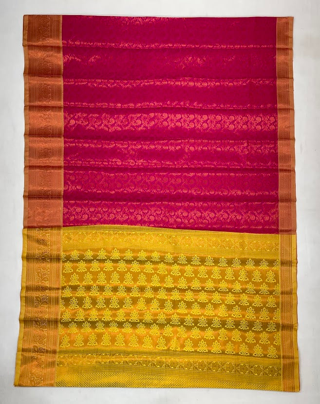 Beautiful Pink Color Art Silk Saree With Silver Zari Work In Mesa