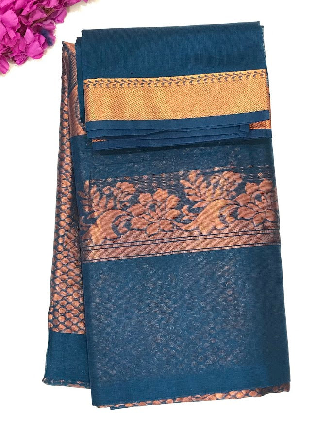 Elegant Blue Color Pure Kanchi Silk Saree For Women