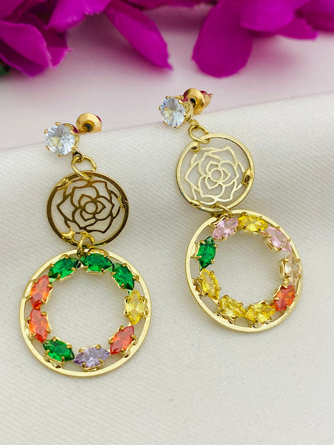 Beautiful Circle Shaped And Multi Stone Designer Earrings
