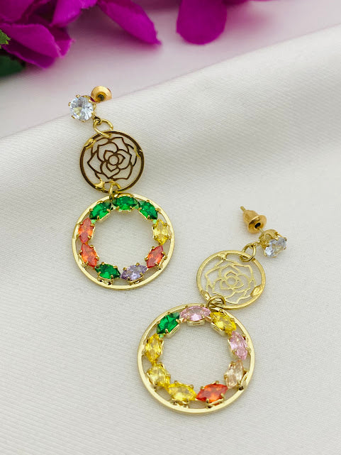 Circle Shaped And Multi Stone Designer Earrings Near Me