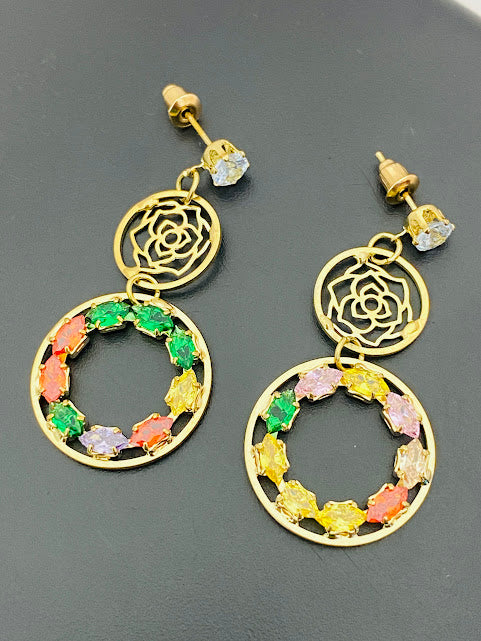 Circle With Multi Stone Earrings In Yuma