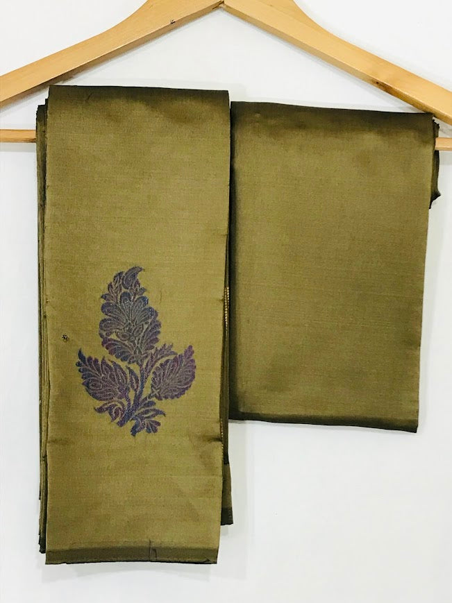 Beautiful Olive Green Color Kanchi Silk Saree In USA
