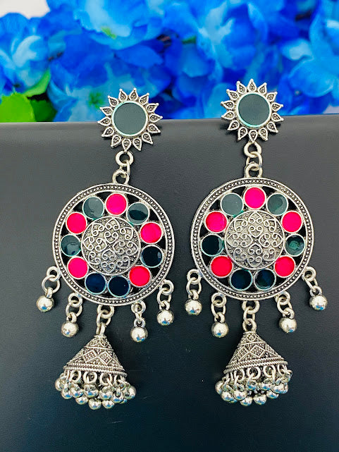 Oxidized Green And Red Designer  Earrings In USA