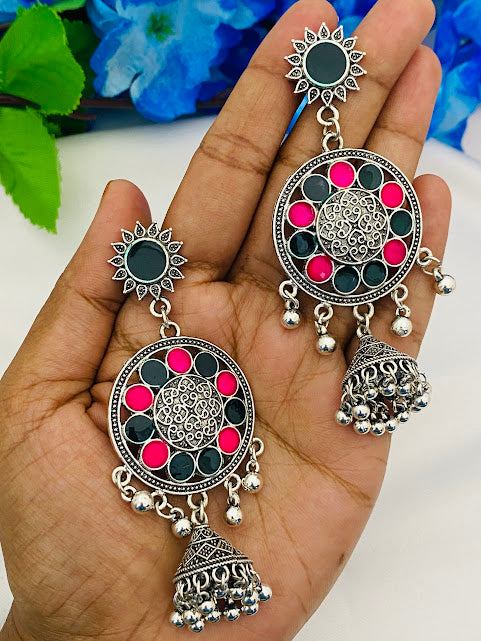Green And Red Designer Enameled Earrings In Yuma