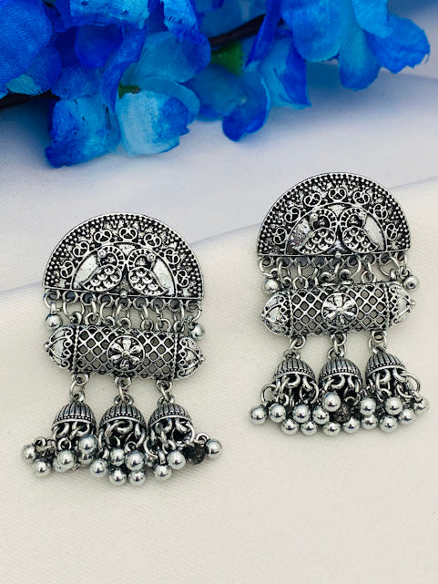 Beautiful Oxidized Peacock And Trio Jhumka Earrings Near Me