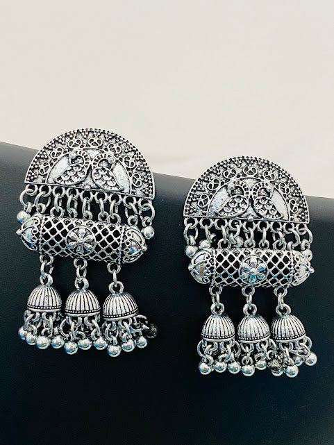 Peacock And Trio Jhumka Earrings With Hanging In Yuma