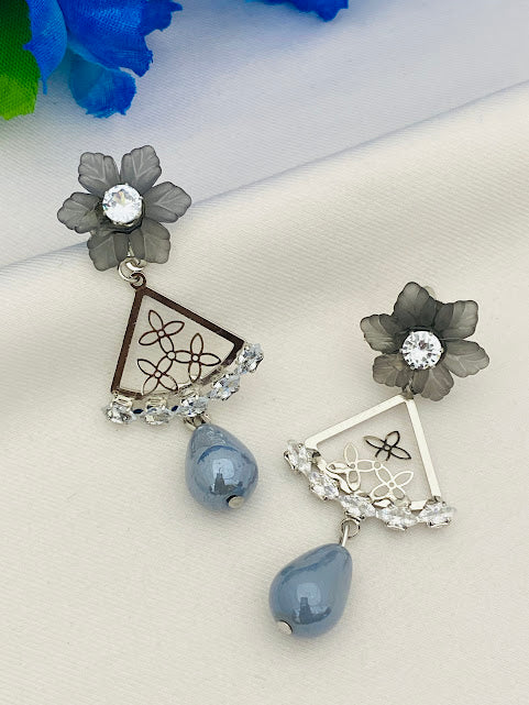 Gray Earrings with White Pearl Stones In USA