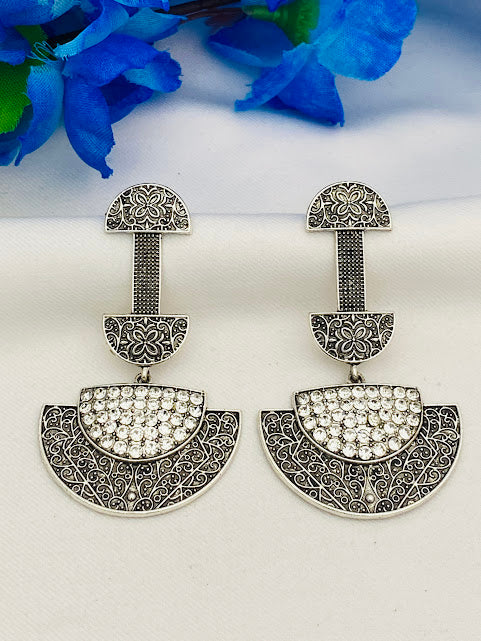 Oxidized Trendy Semi Circle Designer Earrings In USA