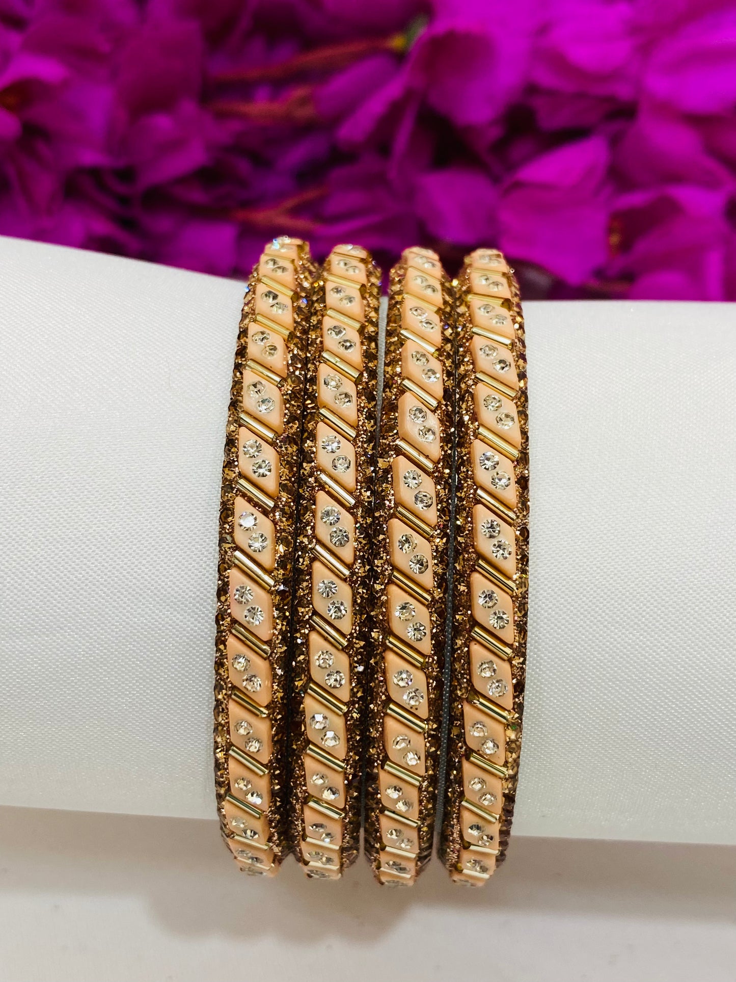 Appealing Peach Color Metal Bangles With Glitter Stone Work Near Me