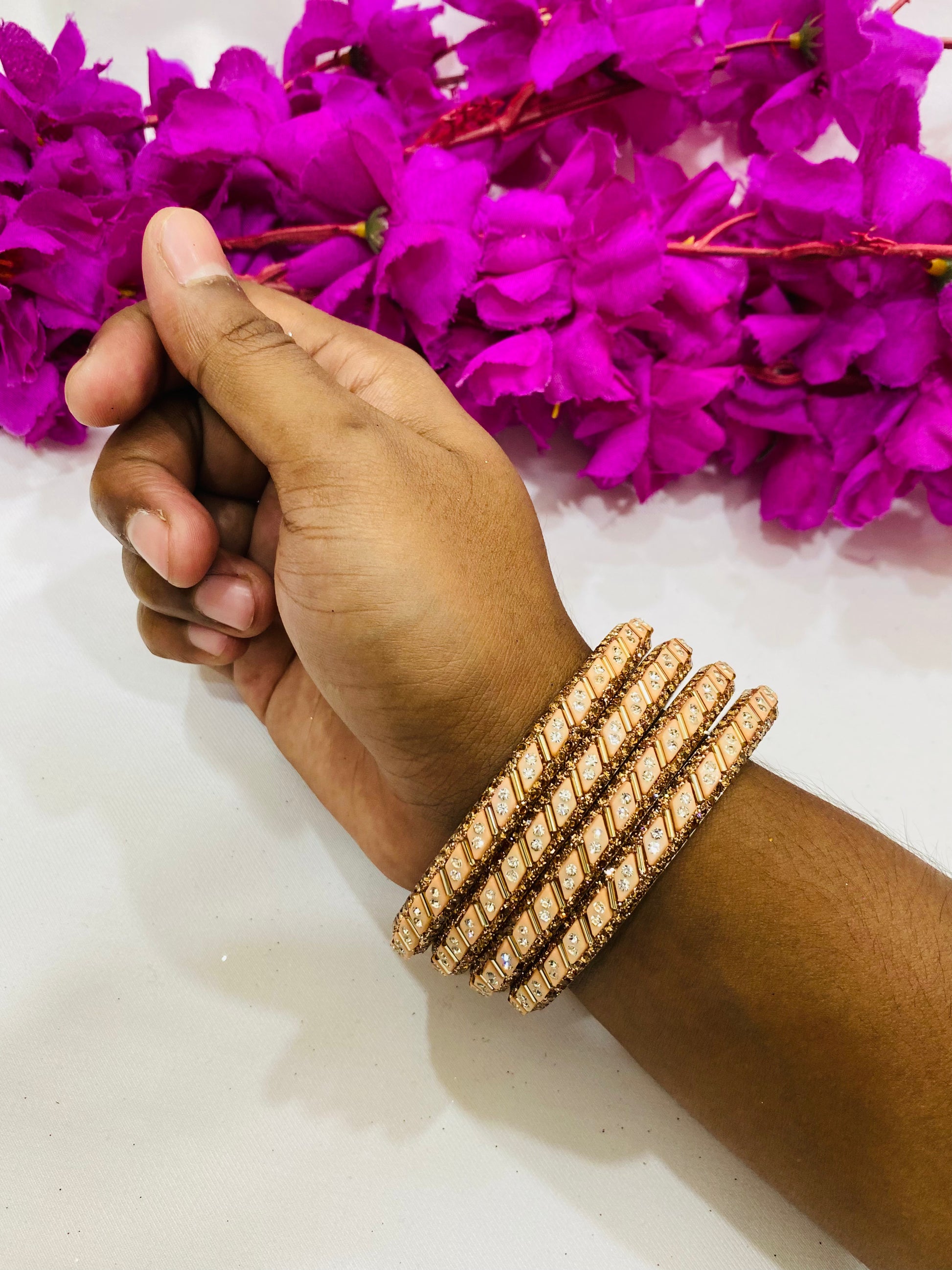 Appealing Peach Color Bangles With Glitter Stone Work In USA