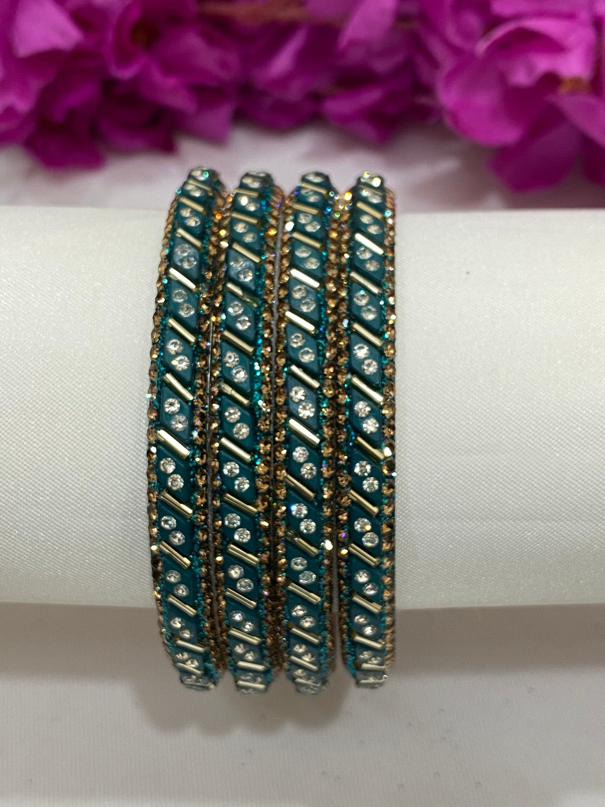 Lovely Teal Green Metal Bangles With Stone Work In Tucson