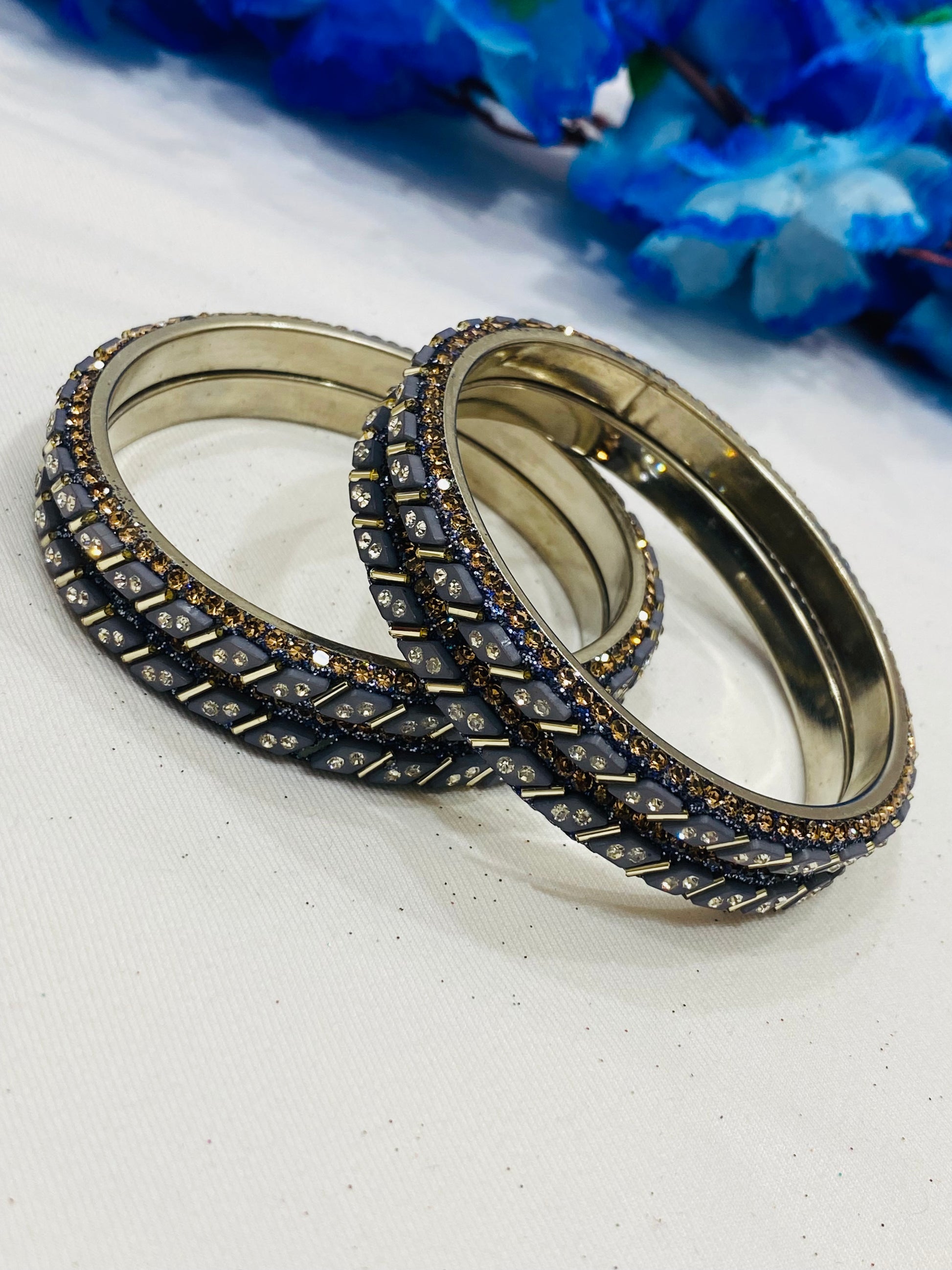 Charming Gray Color Metal Bangles With Stone Work Near Me