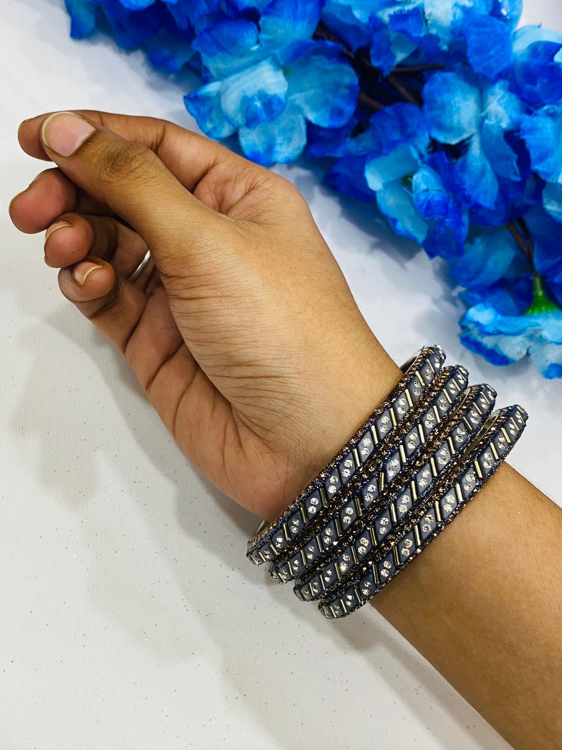 Charming Gray Color Bangles With Stone Work  In USA