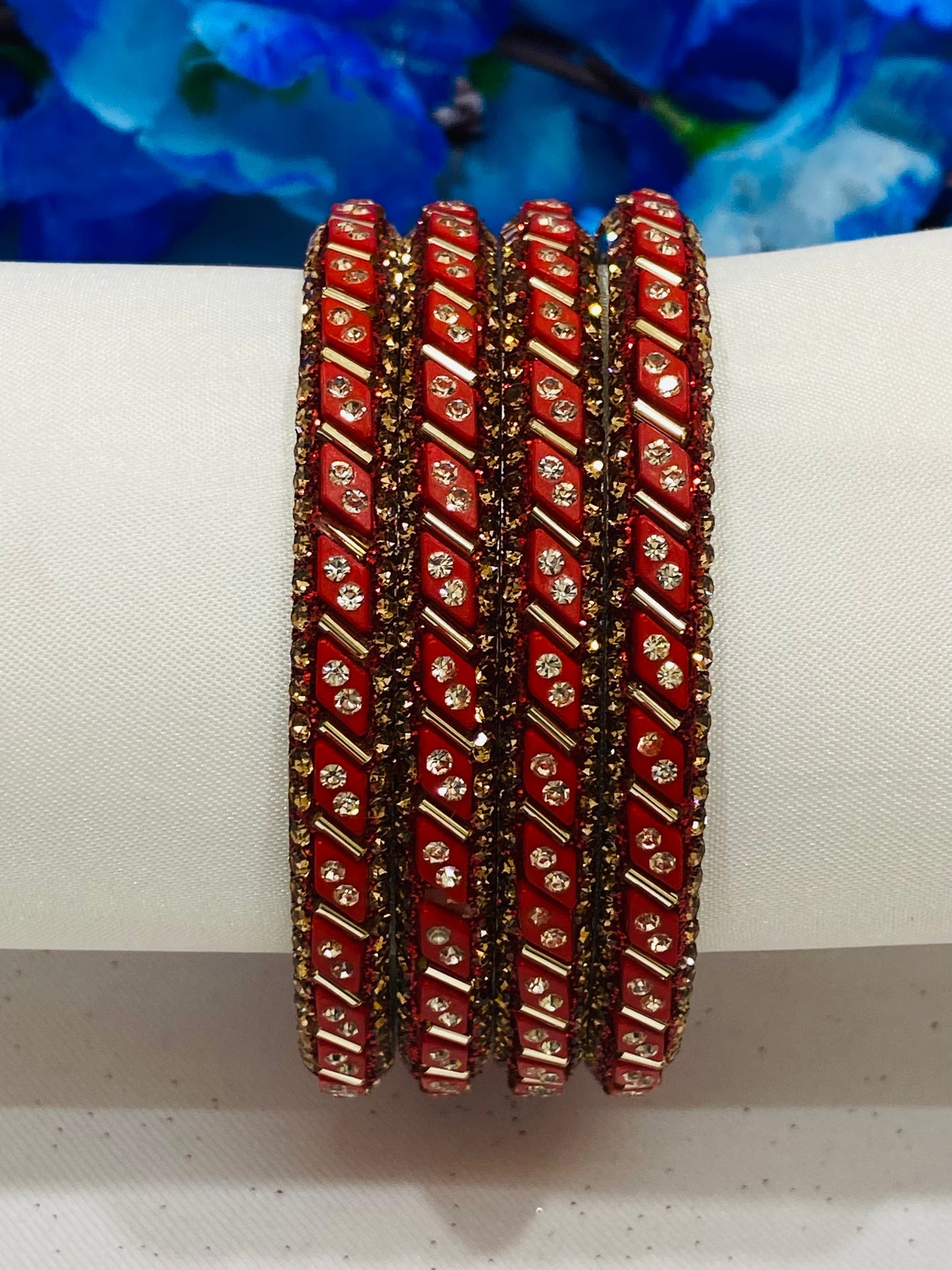Elegant Red Color Bangles With White Stone In USA