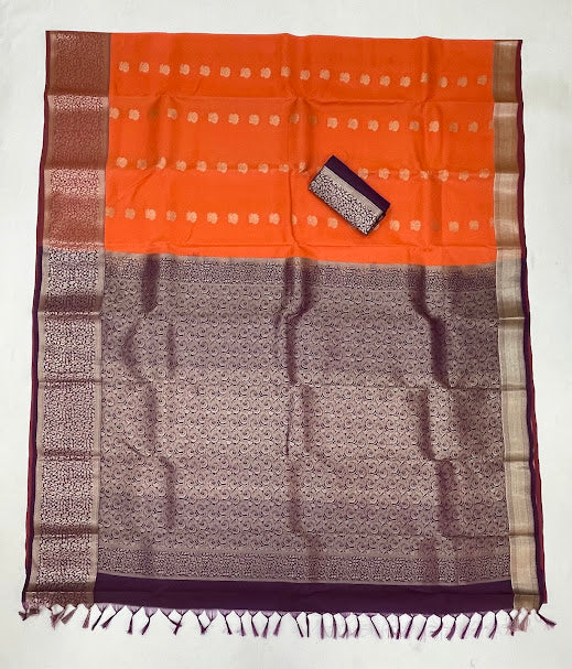 Orange Color Pure Kanchi Silk With Gold Zari Work Saree - SILKMARK CERTIFIED In Mesa
