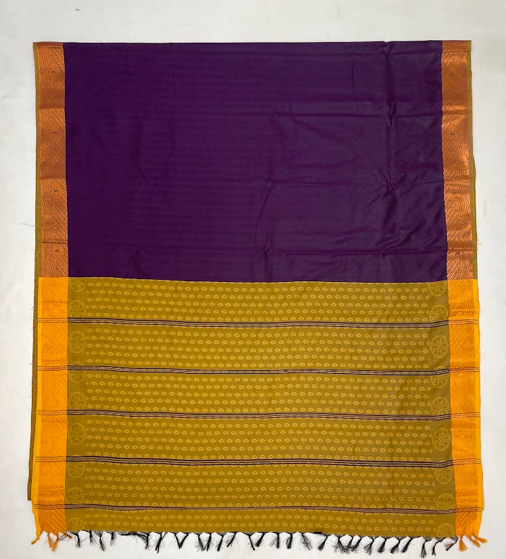Dark Purple Color Pure Kanchi Silk Zari Border Work Saree In Yuma