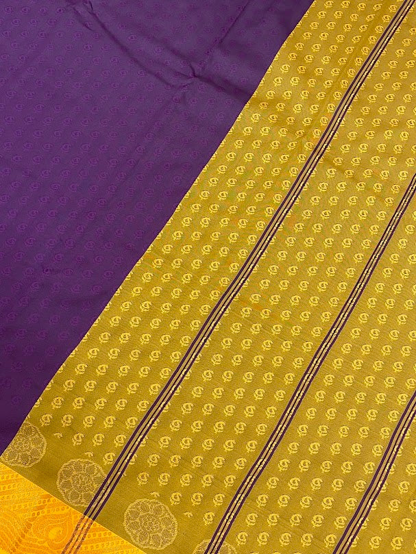 Dark Purple Color Pure Kanchi Silk Zari Border Work Saree In Mesa