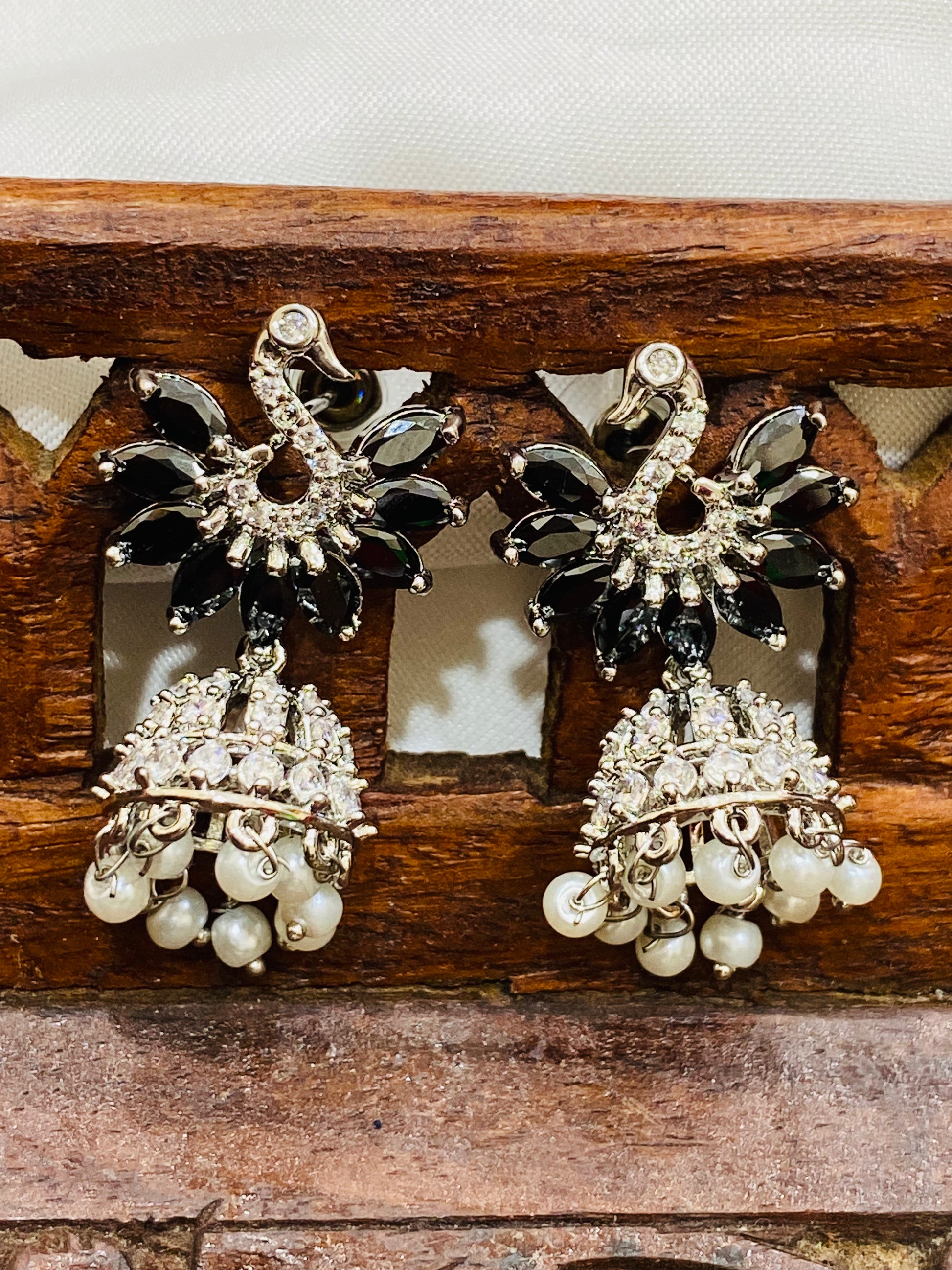Pretty Black Colored Peacock Design Earrings In Kingman