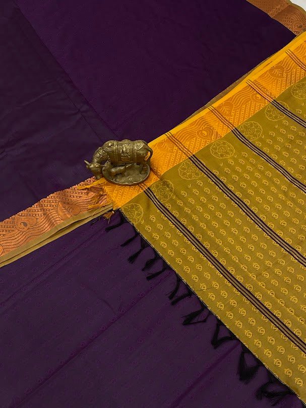 Dark Purple Color Pure Kanchi Silk Zari Border Work Saree In Suncity