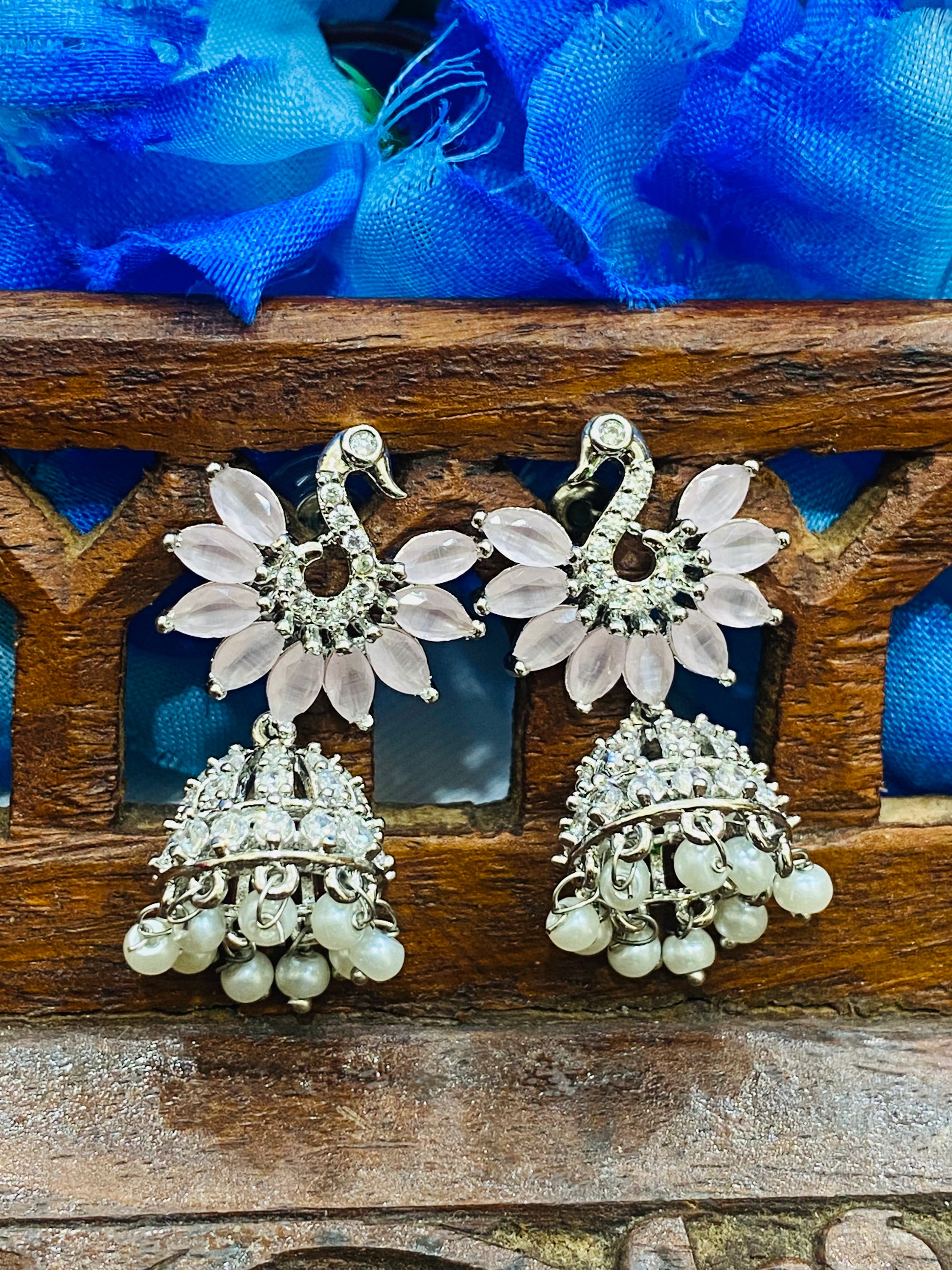 Elegant Light Pink Colored American Diamond Jhumka Earrings Near Me