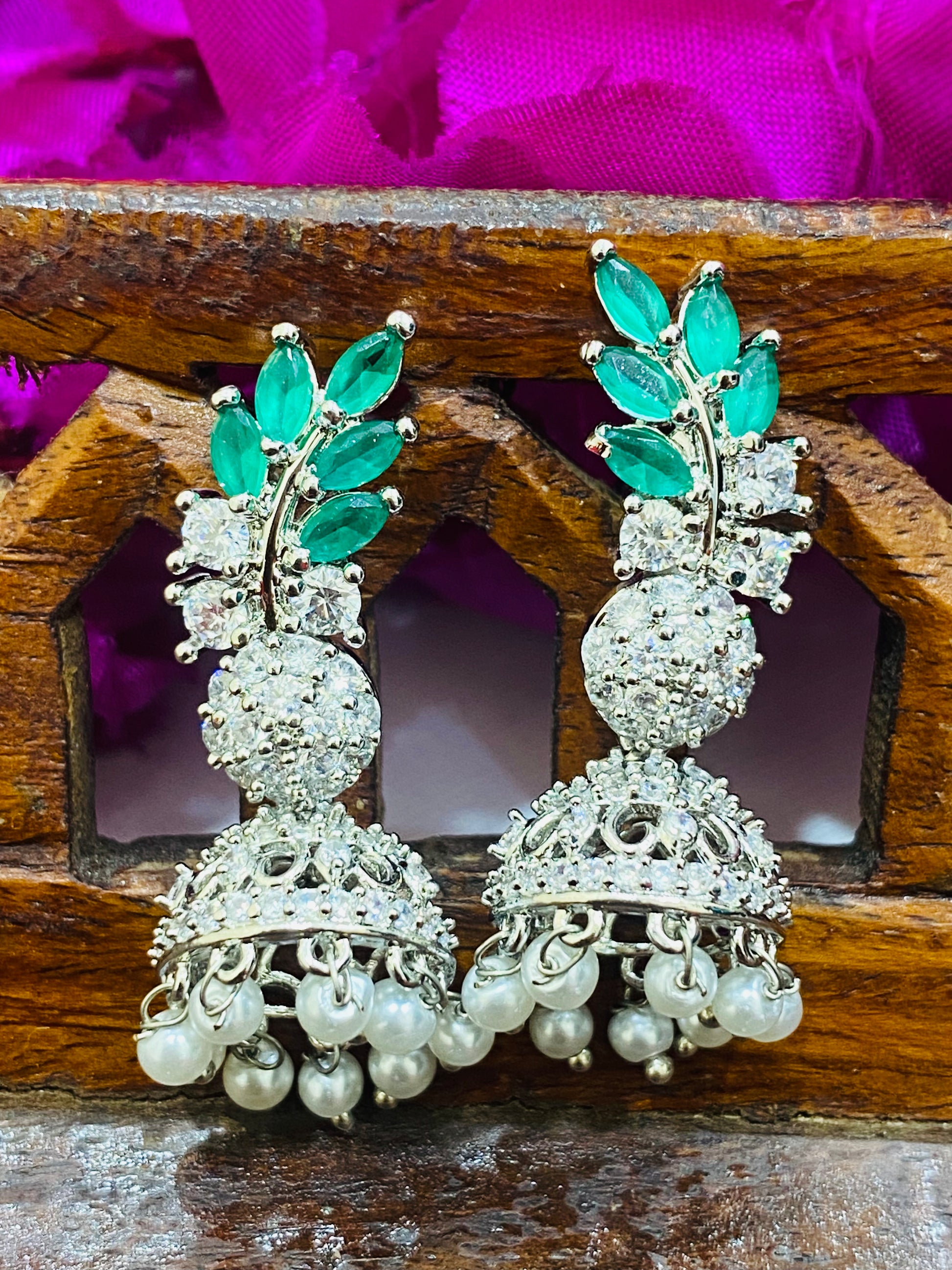Alluring Green Colored Oxidized Jhumka Earrings In USA