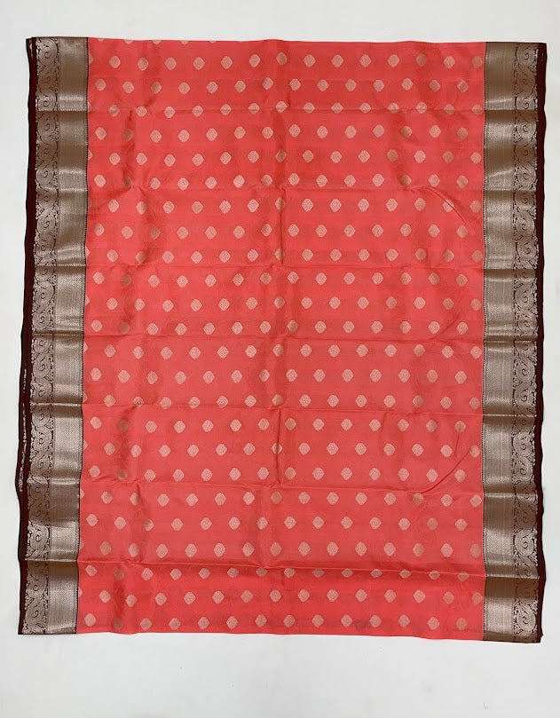 Peach Color Pure Kanchi Silk Gold Zari Work Saree In Chandler