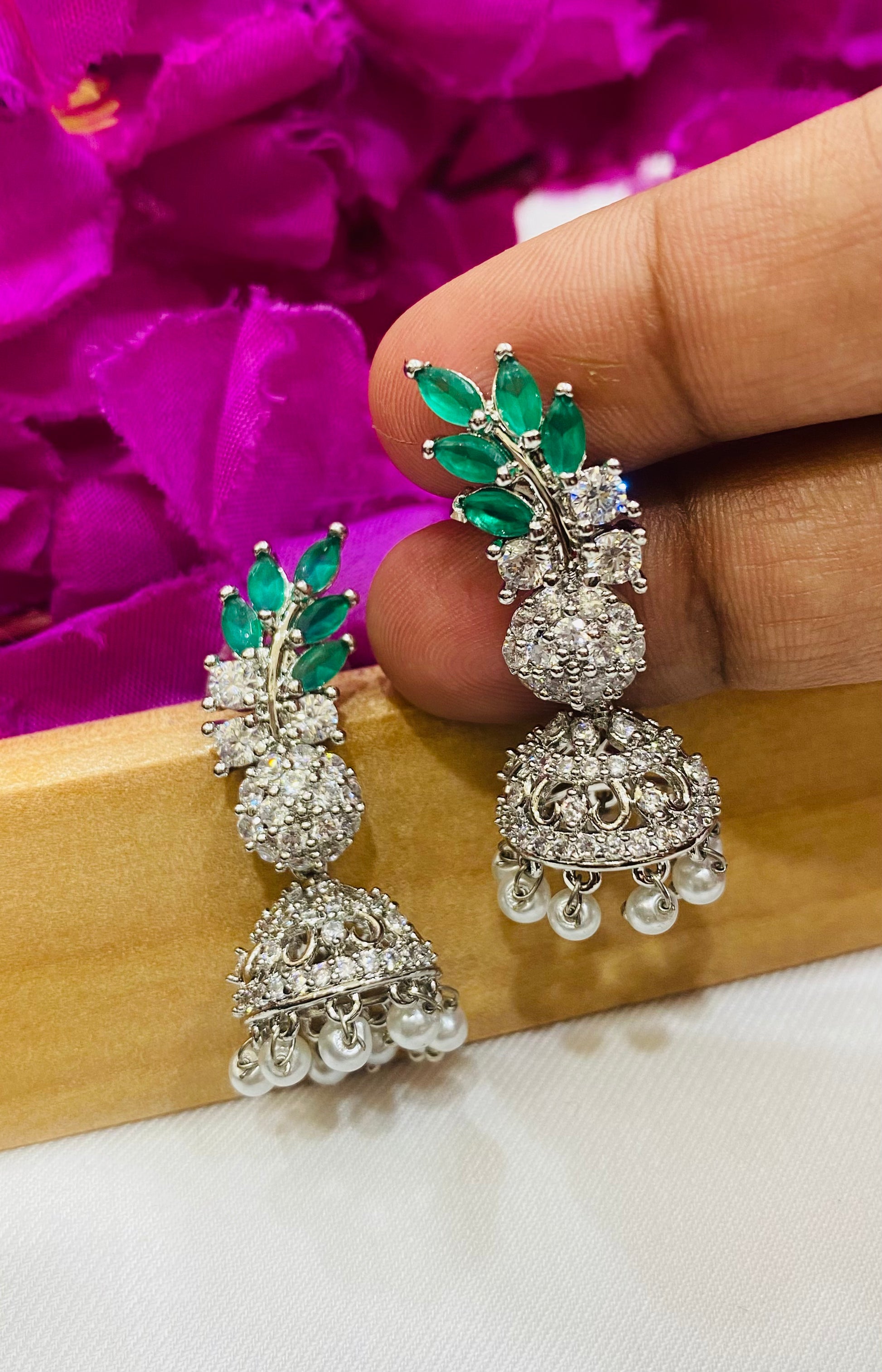 Green Colored Oxidized Jhumka Earrings In Sedona