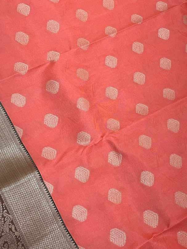 Peach Color Pure Kanchi Silk Gold Zari Work Saree In Phoenix