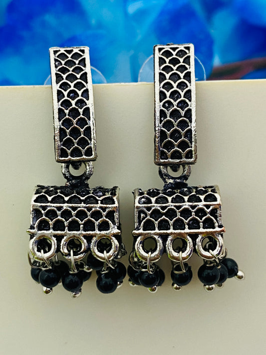 Trendy Oxidized Silver Replica Antique Toned Black Earrings