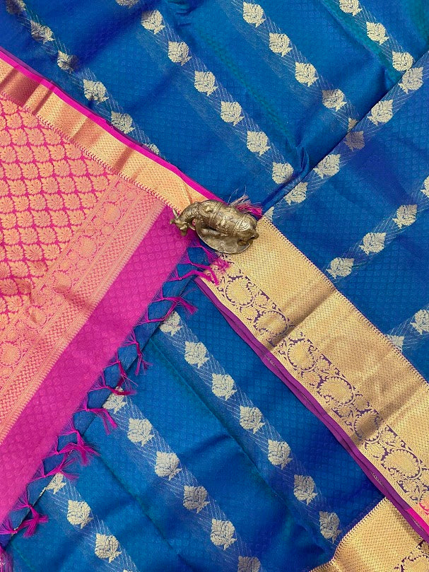 Peacock Blue Kanchi Silk Gold Zari Work Saree In Suncity